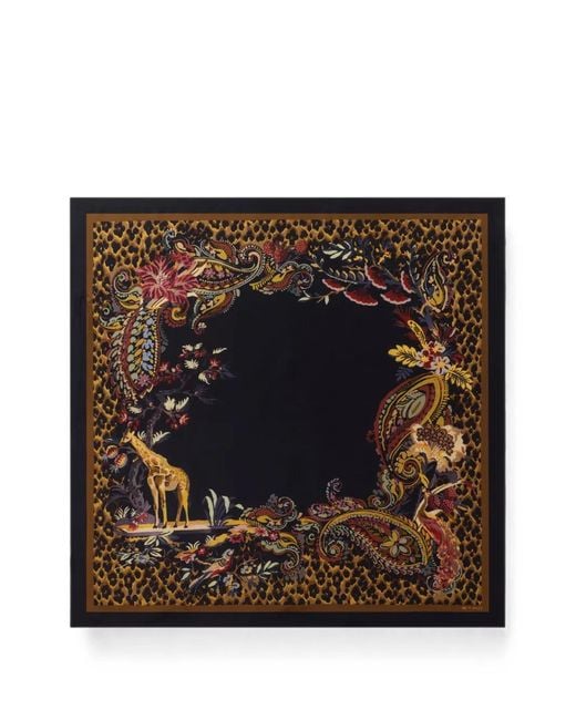 Etro Black Foulard En Sergé De Soie À Motif Léopard Et Cachemire