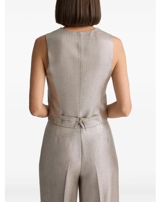 St. John Metallic V-Neck Button Vest