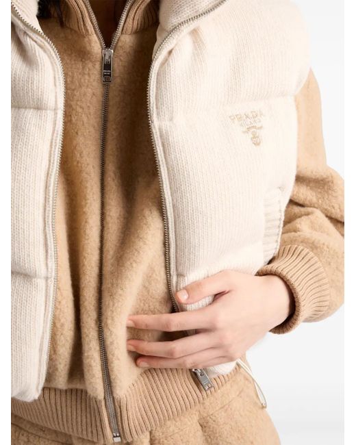 Prada Natural Embroidered Logo Wool-Cashmere Down Vest