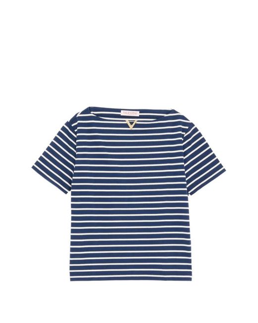 Valentino Garavani Blue Cotton T-Shirt With Vgold