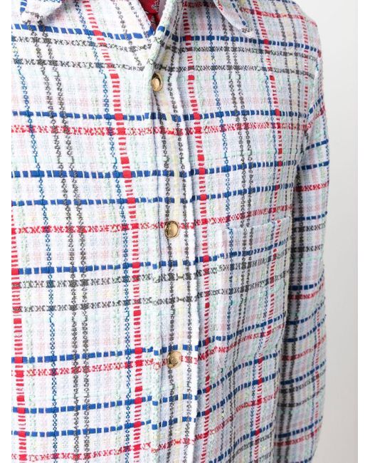 Thom Browne Blue Gingham Check Tweed Overshirt for men