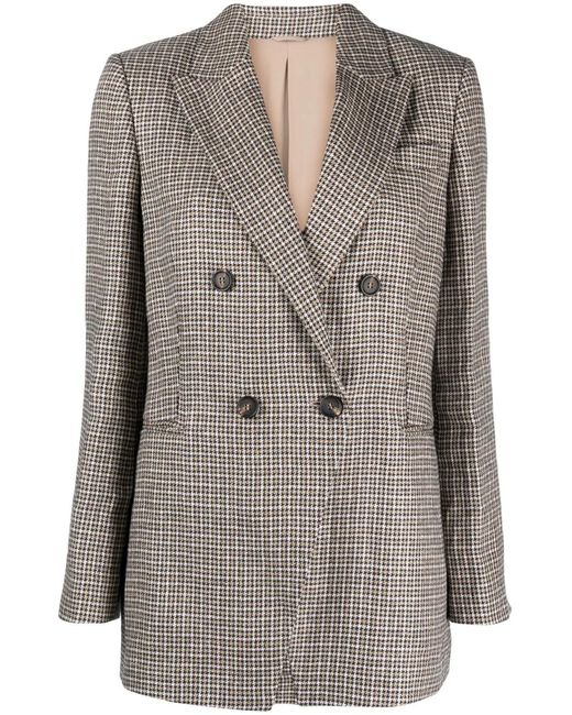 Brunello Cucinelli Gray Linen Double-breasted Blazer Jacket