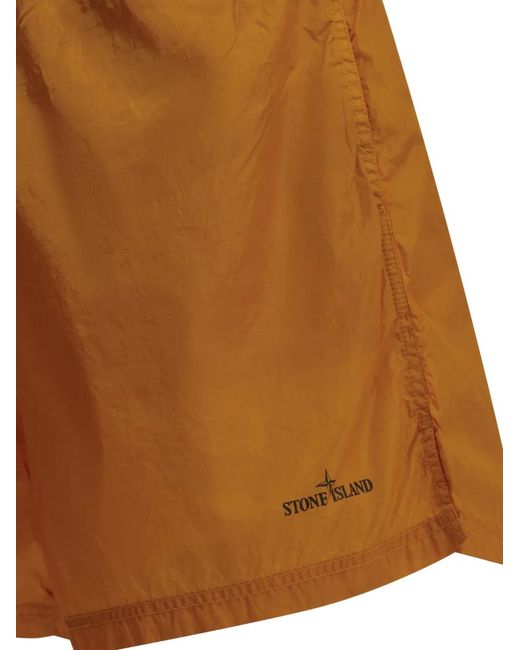 Stone Island White Logo Beach Shorts for men