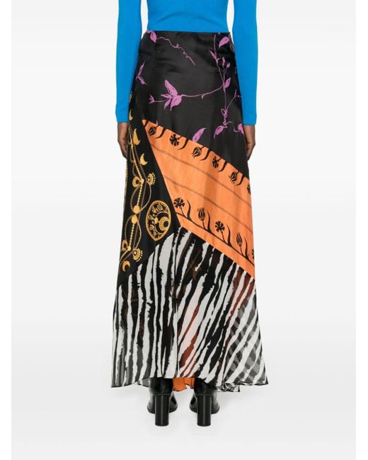 MARINE SERRE Black Regenerated Scarves Mix-print Midi Skirt