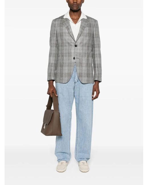 Zegna Gray Checked Single-Breasted Blazer for men