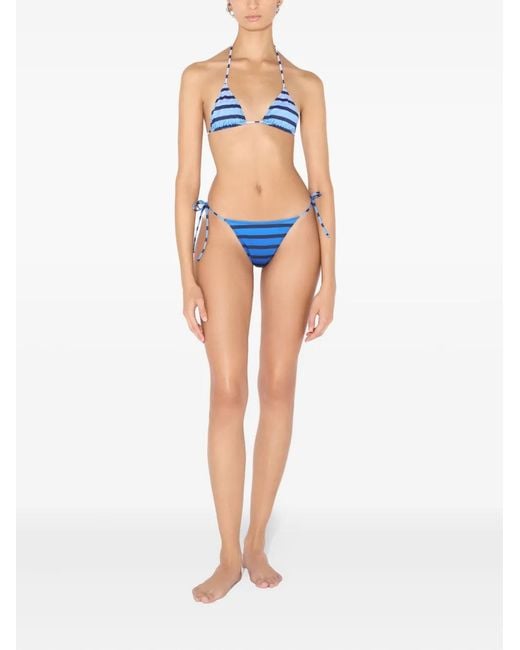 Jean Paul Gaultier Blue Striped Tie Bikini Top