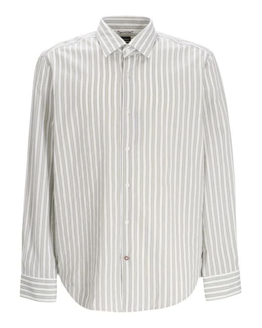 Boss White Striped Button-Up Shirt for men