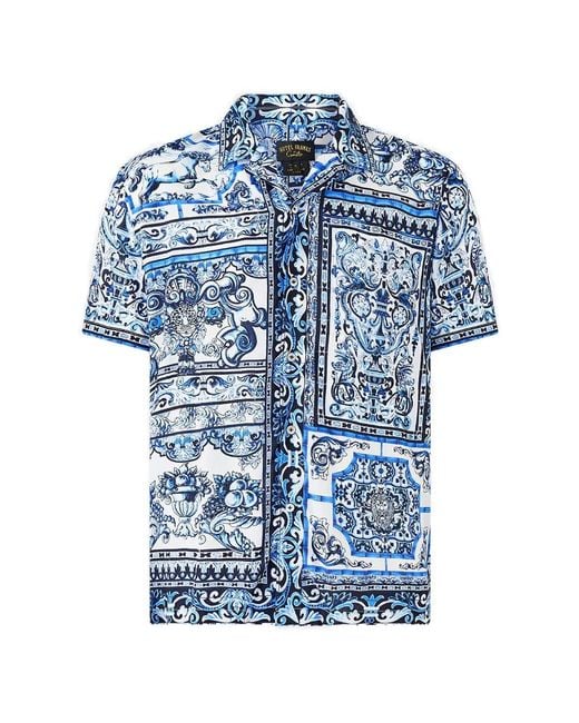 Camilla Blue Camp Collared Short-Sleeve Shirt for men