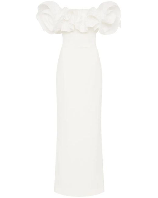 Rebecca Vallance White Tessa Ruffled Gown