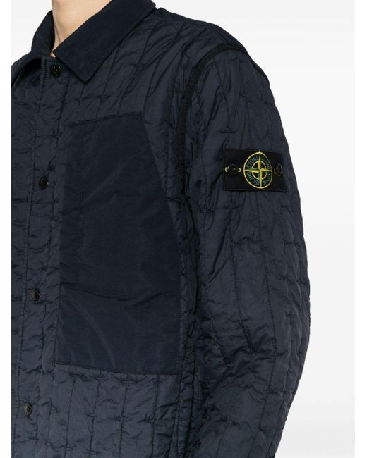 Stone Island Blue Compass-appliqué Quilted Jacket for men