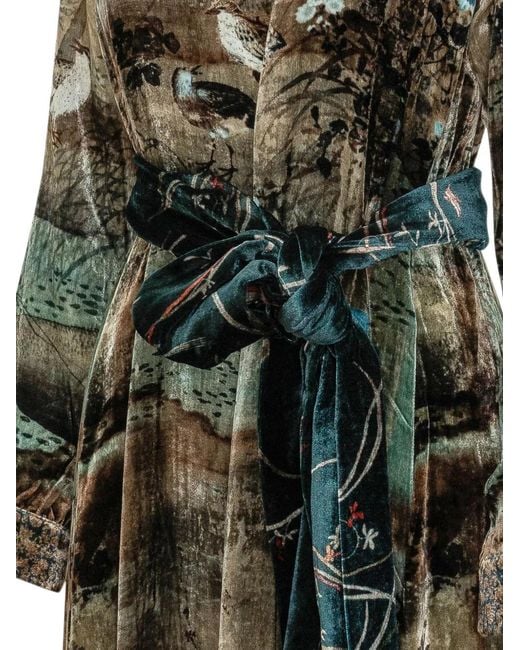 Pierre Louis Mascia Brown Kanpur Landscape-Print Velvet Maxi Dress