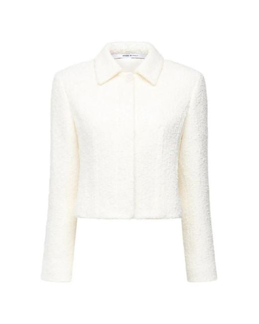 Another Tomorrow White Long-Sleeve Tweed Jacket