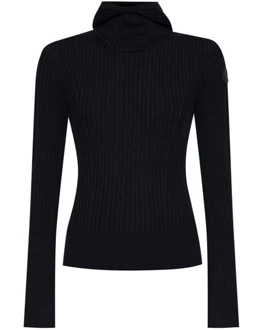 Moncler Black Logo-Patch Ribbed Hoodie