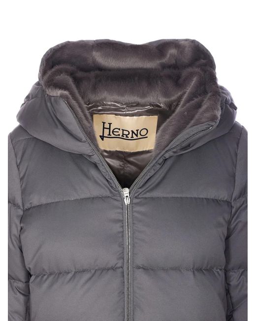 Herno Gray Padded Hooded Coat