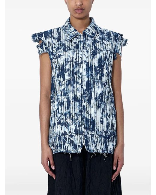 Limi Feu Blue Textured Weave Sleeveless Jacket