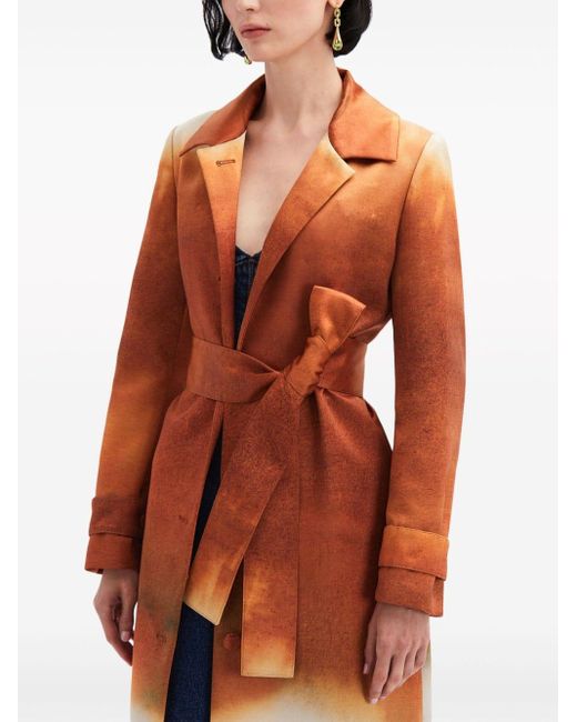 Oscar de la Renta Orange Abstract-print Silk-satin Trench Coat