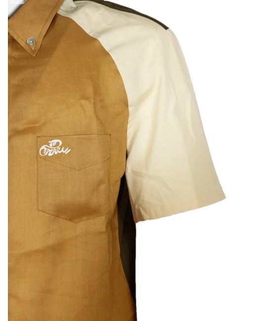 Marni Yellow Colour-Block Logo-Embroidered Shirt for men