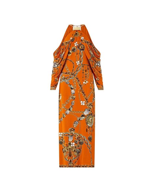 Camilla Orange Talismans Of Turkiye Draped Sleeve Hardware Maxi Dress