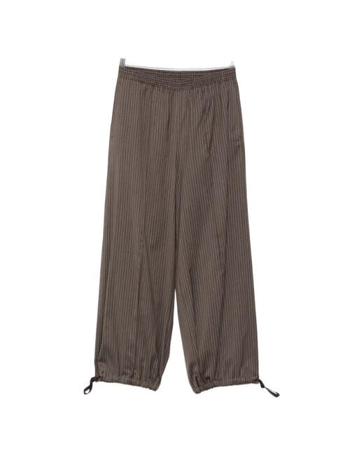 Alysi Brown Pinstripe-Print Drawstring-Hem Trousers