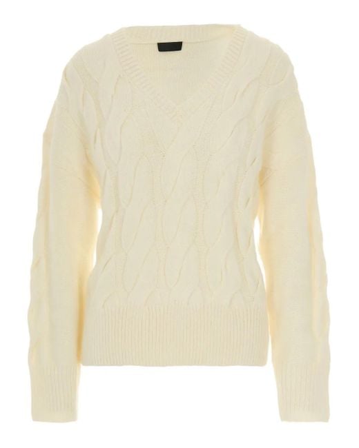Liu Jo Natural Cable-Knit V-Neck Sweater