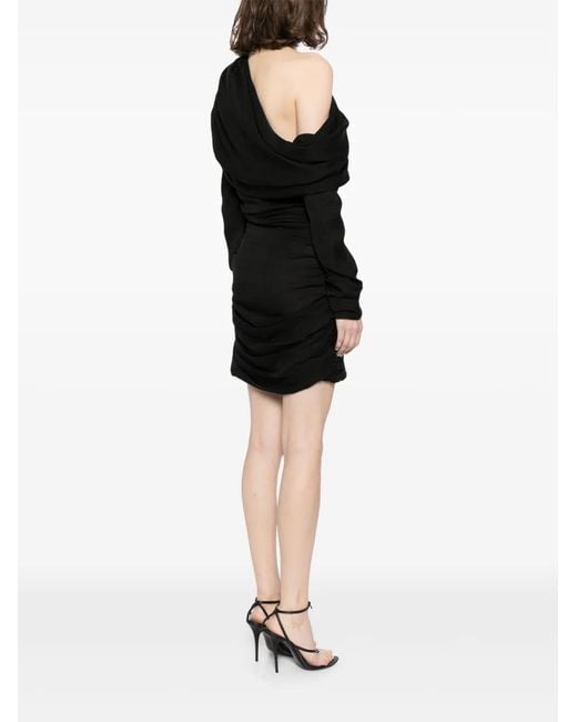 Saint Laurent Black Ruched-Detailing Silk Dress