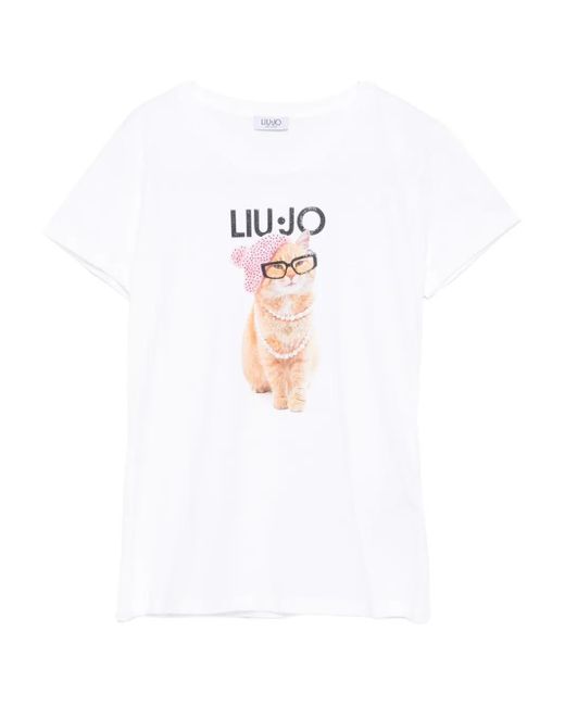 Liu Jo White Cat-Print T-Shirt