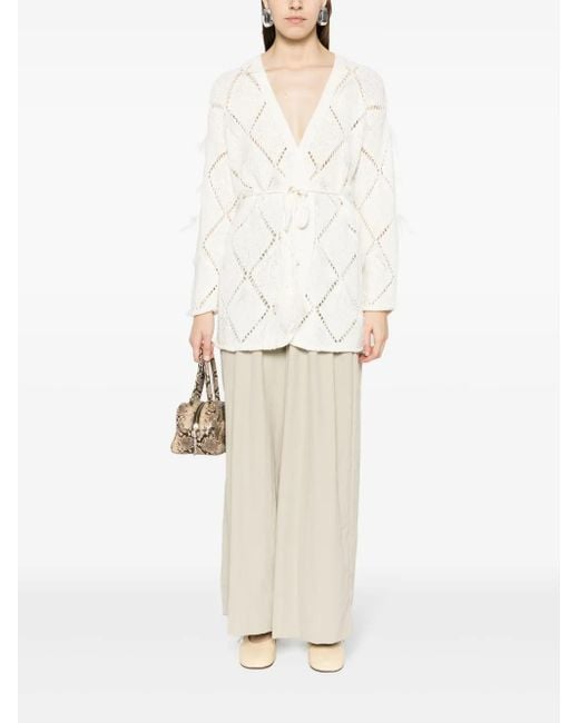 Twinset White Diamond-Pattern Cardigan
