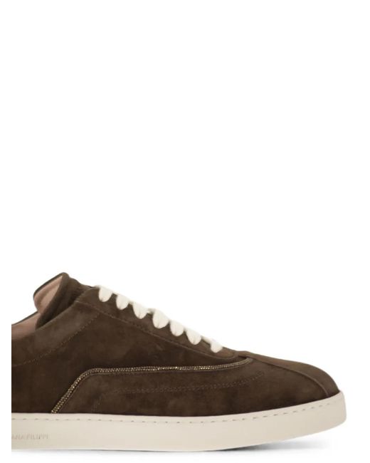 Fabiana Filippi Brown Metallic-Trim Suede Sneakers