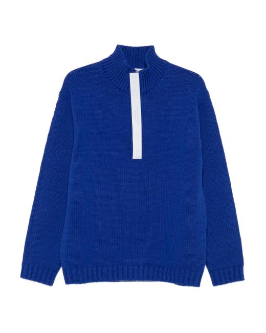 Stone Island Blue High-Neck Zip-Front Sweater for men