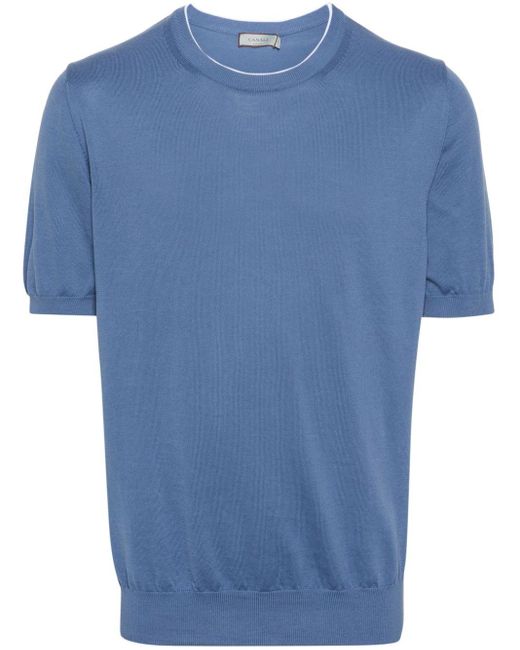 Canali Blue Fine-knit T-shirt for men