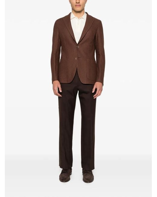 Tagliatore Brown Textured Buttoned Blazer for men