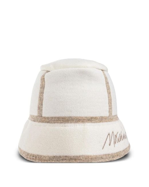 Moschino White Panelled Logo Bucket Hat