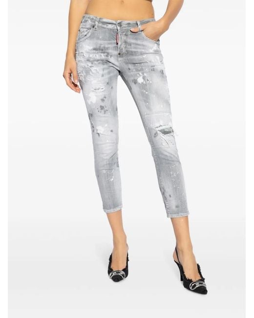 DSquared² Gray Logo-Patch Cotton-Blend Jeans