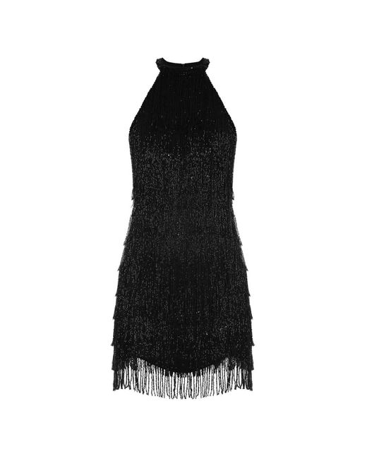 MATTERS STORE Black Elsa Fringed-Hem Halter-Neck Mini Dress