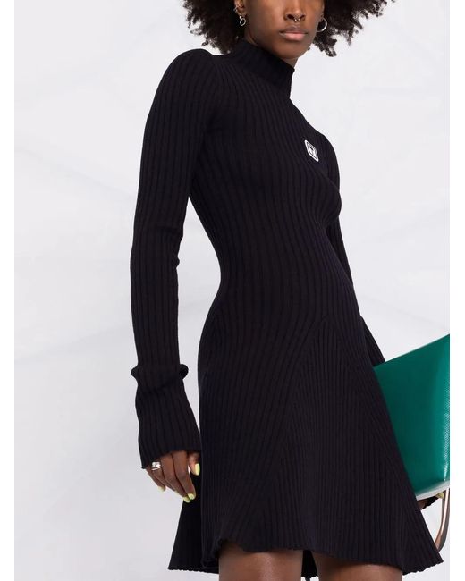 Palm Angels Black Logo Patch Knitted Dress