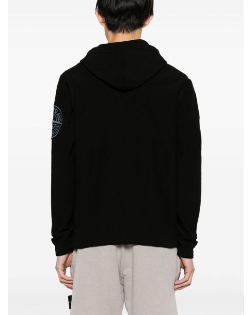 Stone Island Black Compass-embroidered Hooded Cardigan for men