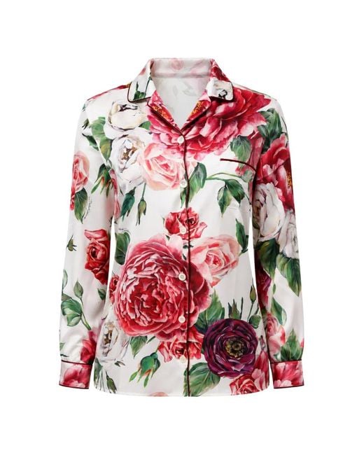 Dolce & Gabbana Red Chemise En Soie À Fleurs