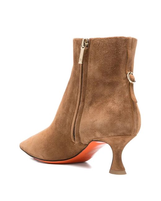 Santoni Brown Point-Toe Suede Boots