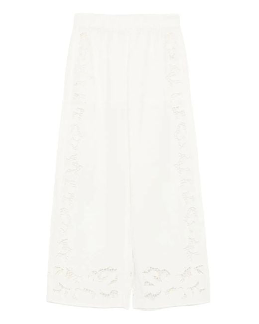 Alice + Olivia White Tanya Embroidered Eyelet Trousers