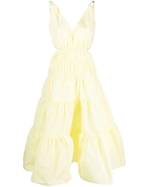 Maje Yellow Cut-Out Tiered Dress