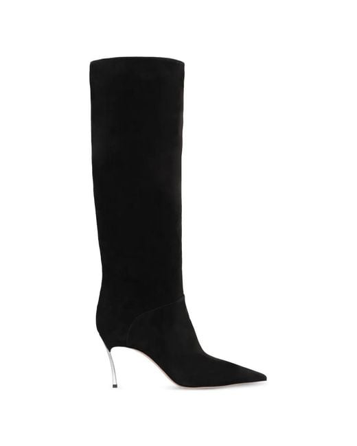Casadei Black Suede Pointed-Toe Boots