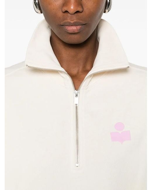 Isabel Marant White Ross Zip Logo Knitwear
