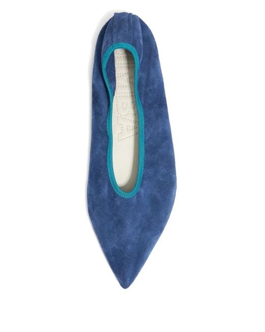 Bimba Y Lola Blue Suede Pointed-Toe Ballet Flats