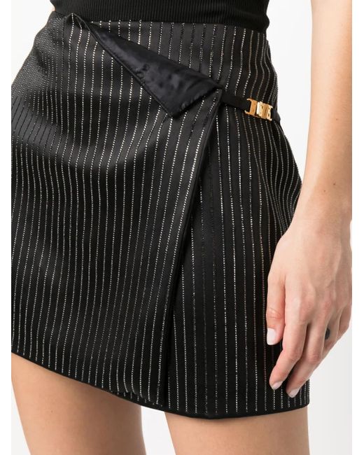 Gcds Black Logo Clip Pinstrip Rhinestone-Embellished Skirt