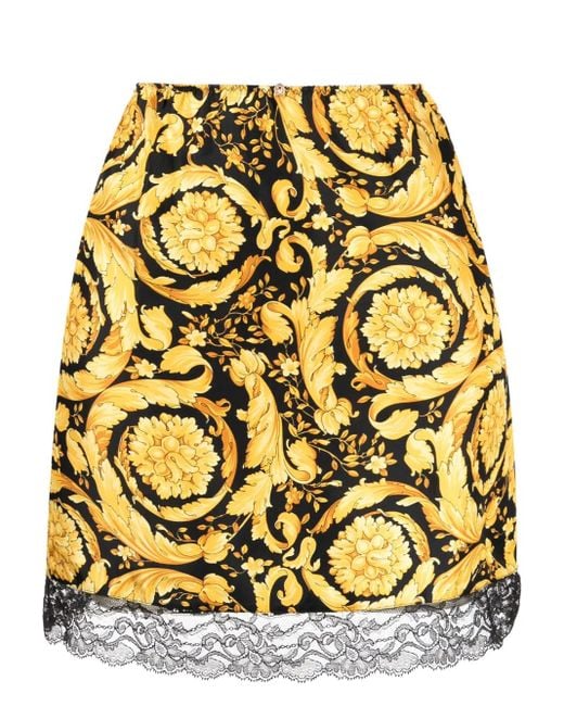 Versace Yellow Barocco-Print Silk Inner Skirt