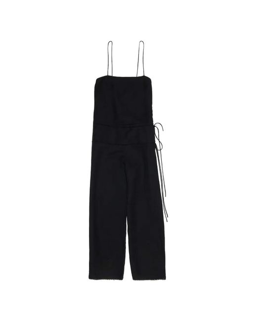 Bimba Y Lola Black Linen Jumpsuit With Adjustable Waist And Stones
