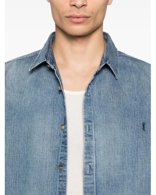 Saint Laurent Blue Cassandre Denim Shirt for men