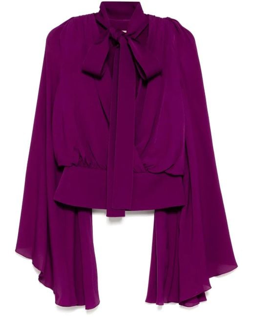 Elie Saab Purple V Plunge Cape Sleeves Top