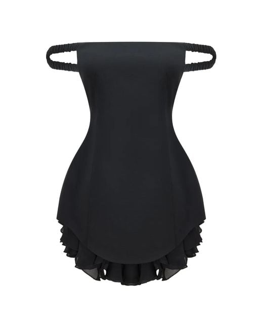 Occleus Black Lavinia Off-Shoulder Ruffled Mini Dress