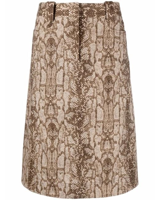 Alberta Ferretti Natural Snake-Print Skirt